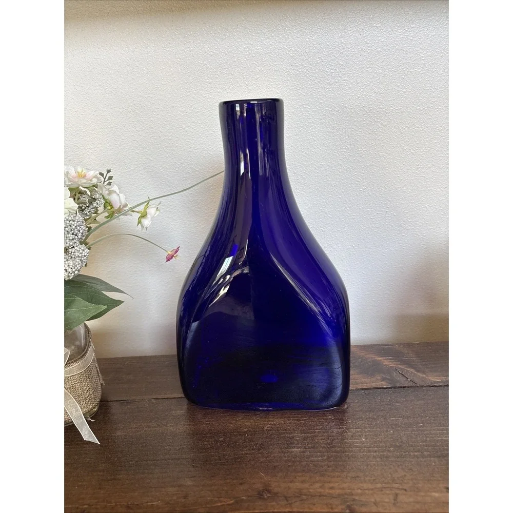 Vintage Cobalt Blue Vase Decanter Wanda Hand Made In Poland 11